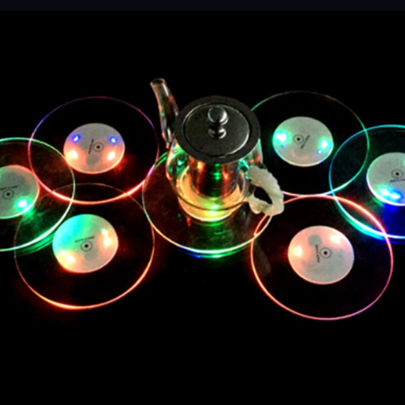 Acryl Crystal Led Glow Coaster Bar Cocktail Glitter Slim Base Barman Sfeer Licht Verlichting Coaster Feestartikelen