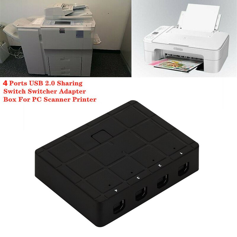 Commutateur USB 2.0 (Hub Switch) - Partage 1 Périphérique (Imprimante) Entre 2 Ou 4 Ordinateurs - Manuel, Sans Alimentation - 5