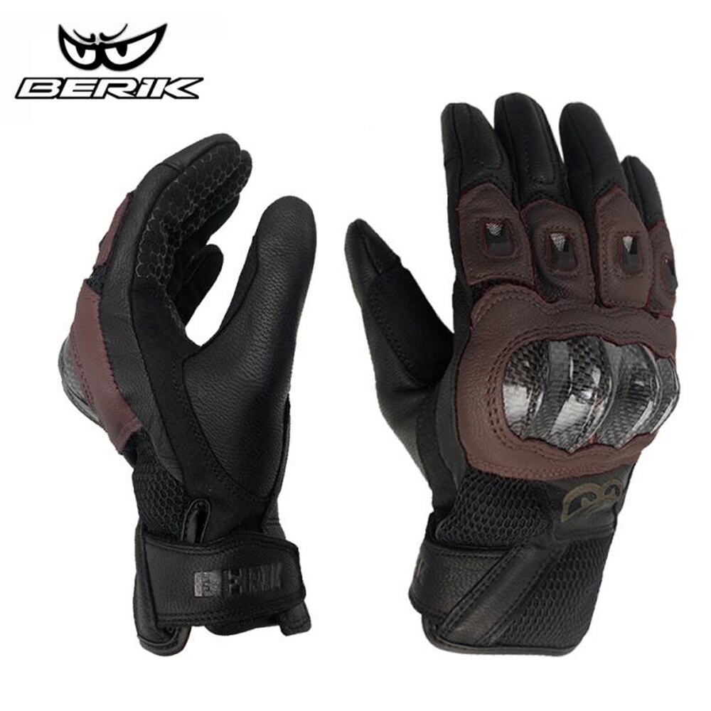 BERIK – gants de Moto en cuir pour hommes, classiques rétro, gants de protection en coque de carbone, gants de Motocross: Brown / XXL