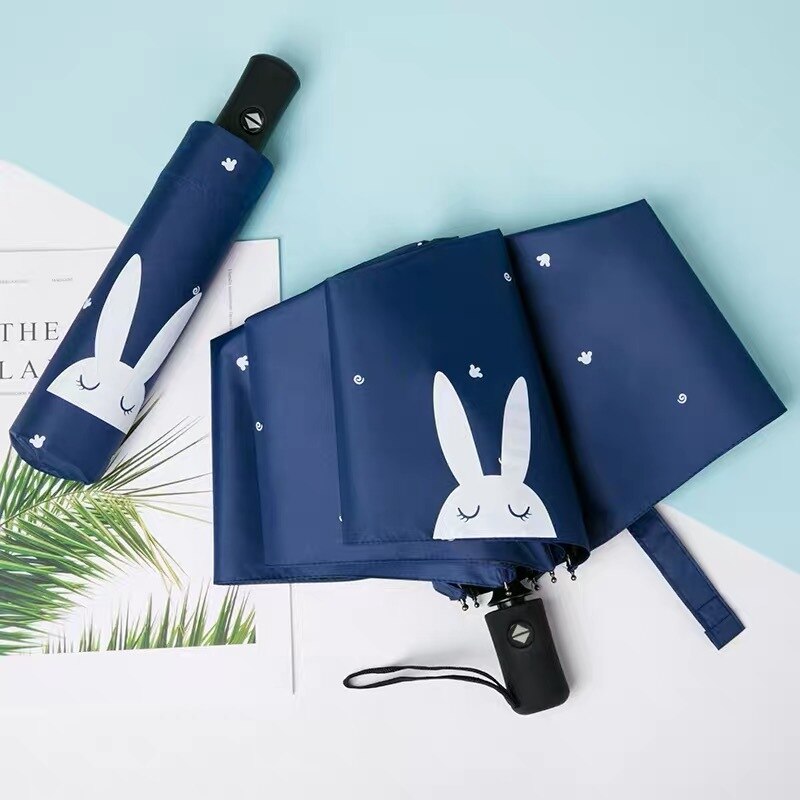 Fully Automatic Rain Umbrella Rain Or Shine Dual Purpose Men and Women Folding Sun-resistant UV-Protection Parasol Advertisement: Fully Automatic Rabbit Dark Blue