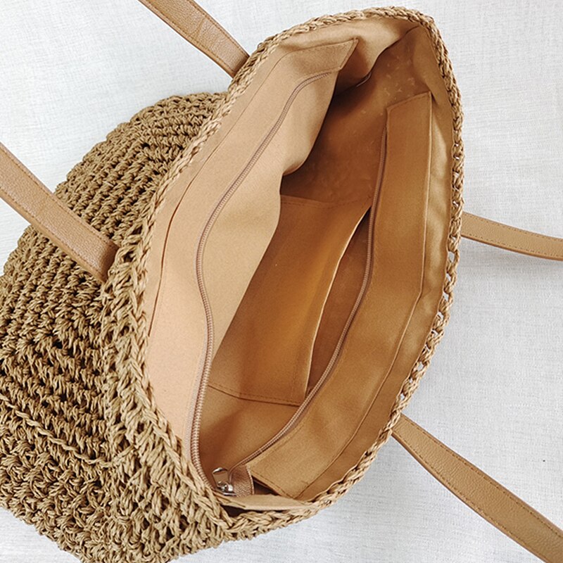 Vierkante Stro Strandtas Handgemaakte Geweven Schoudertas Vrouwen Raffia Shopper Reistas Bohemian Zomervakantie Casual Handtas Totes