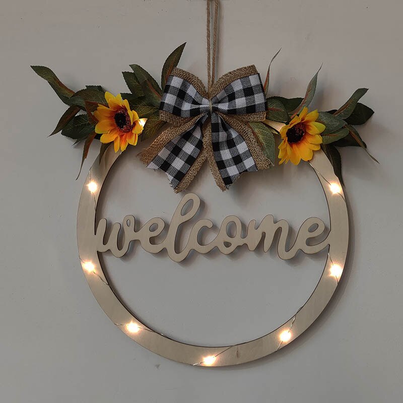 artificial LED spring Summer door decoration hello wreath glowing welcome wreath sign for wall home Café: Design 1