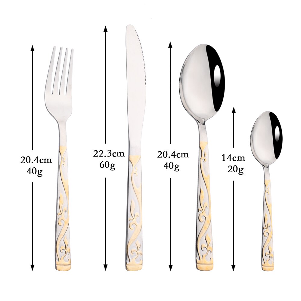 Vajilla de acero inoxidable dorada clásica, juego de cubiertos, cucharas occidentales, cuchillos, tenedores, Kit de cocina: 16Pcs / B