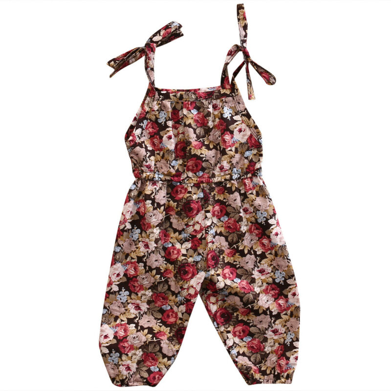Nyfødt lille barn spædbarn baby piger tøj blomster print romper jumpsuit ærmeløs soldragt tøj 0-2t