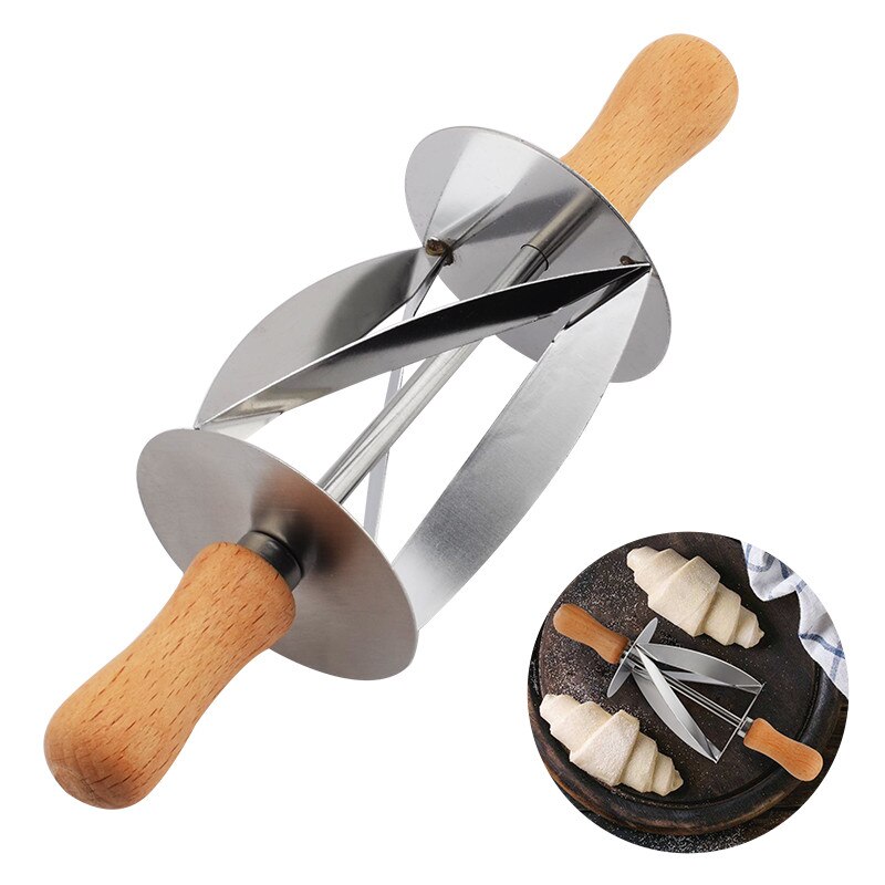 1 stks Rvs Rolling Cutter voor Maken Croissant Brood Wiel Deeg Gebak Mes Houten Handvat bakken Keuken Mes