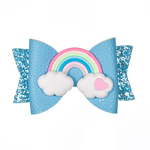 Thumbelina Regenboog Prinses Haarspelden Glitter Haarelastiekjes Met Clip Dance Party Boog Haar Clip Meisjes Haar Accessoires: Sky Blue