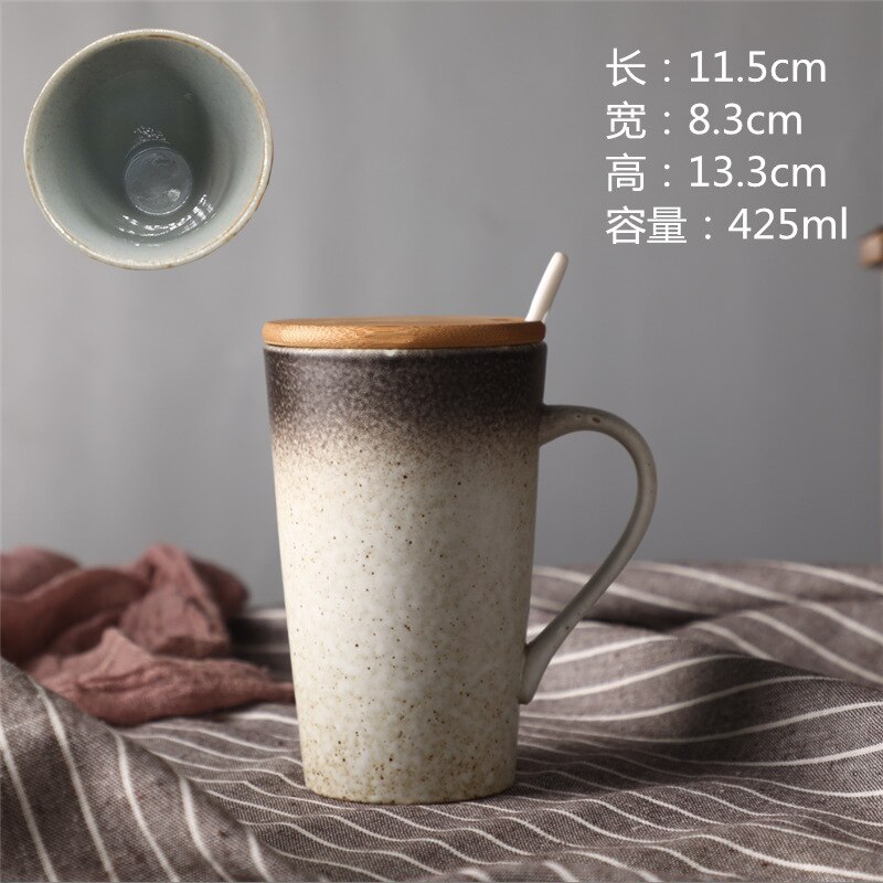 Keramisk kaffekopp porselen personlig enkelt keramikk tekopper i japansk stil drikkevarer vinkrus vannkrus med skje: Sett-b