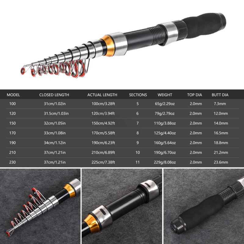 Spinning Ultralight Fishing Rod Telescopic Pole Fishing Rods Tool Carbon Fiber Power Hand Fishing Tackle Lure Portable Spin Sea