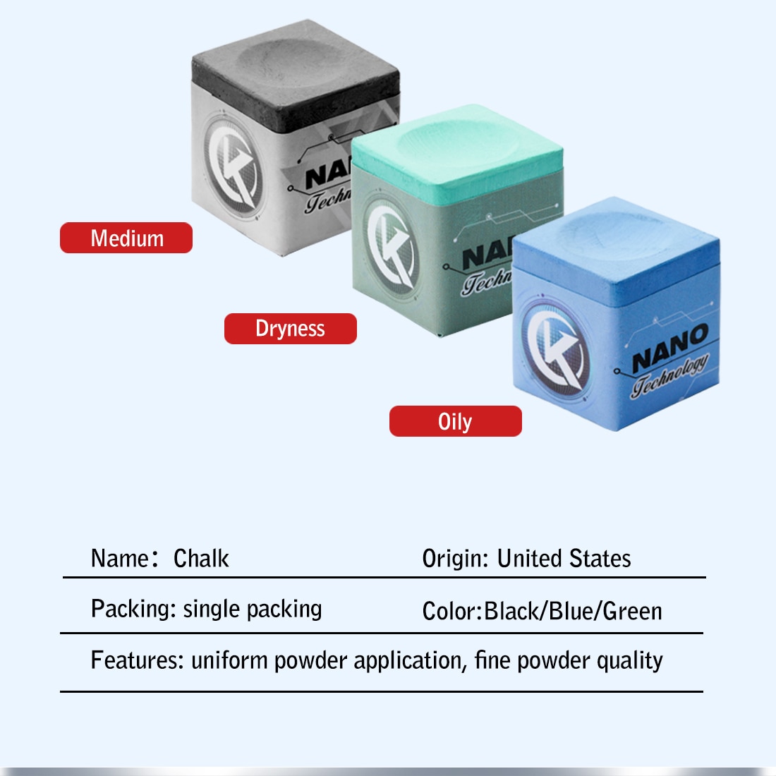 KONLLEN Billardkreide, Griff, Krafthaftung, Sturzigkeit, Pool-Queue-Kreide, Snooker-Kreide, schwarze Kreide, Nano-Technologie-Material, Kreide
