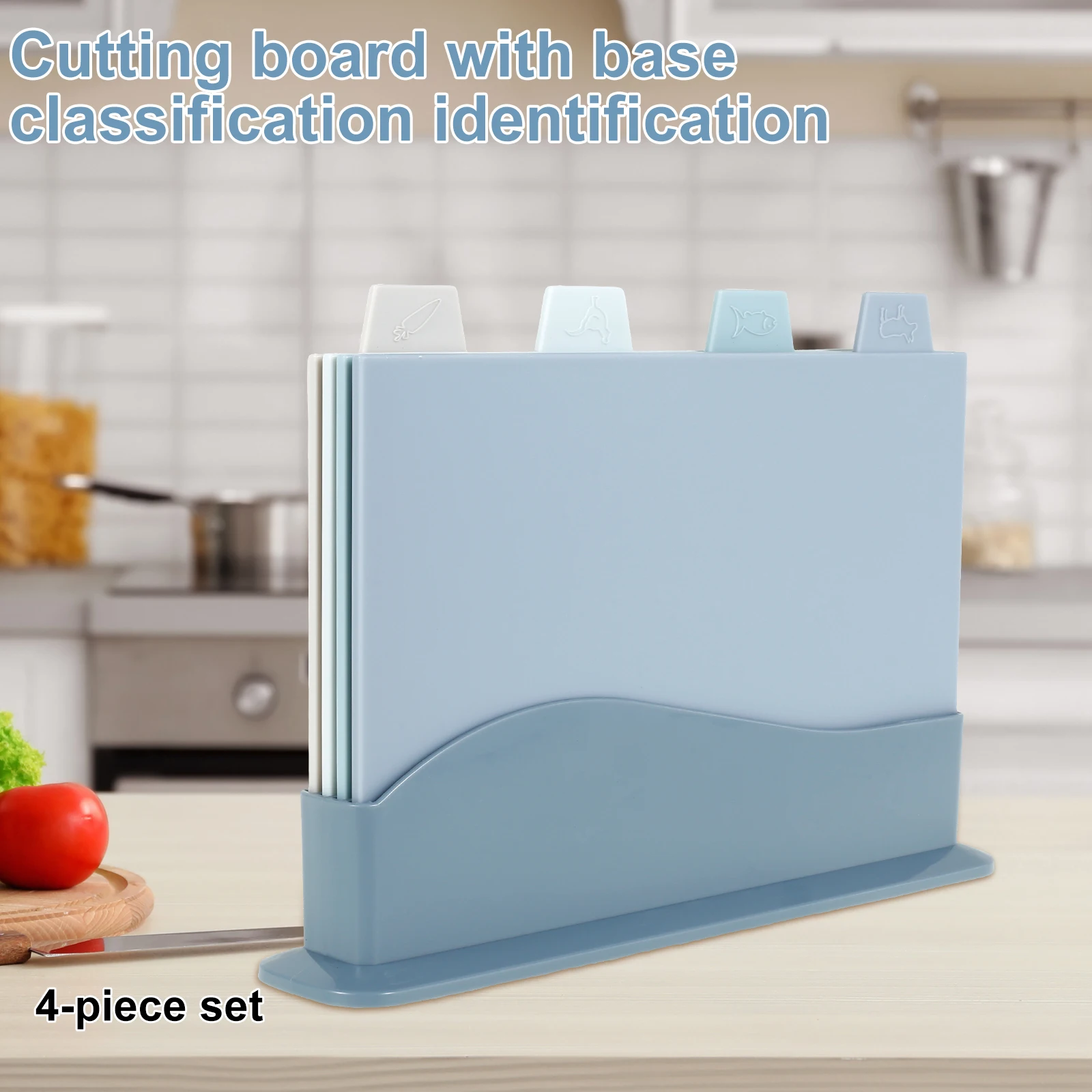 Tabla de cortar de 4 Uds con índice, icono de alimentos codificado por Color, tabla de cortar de plástico, juego de tabla de cortar Reversible, tabla de cortar apilable