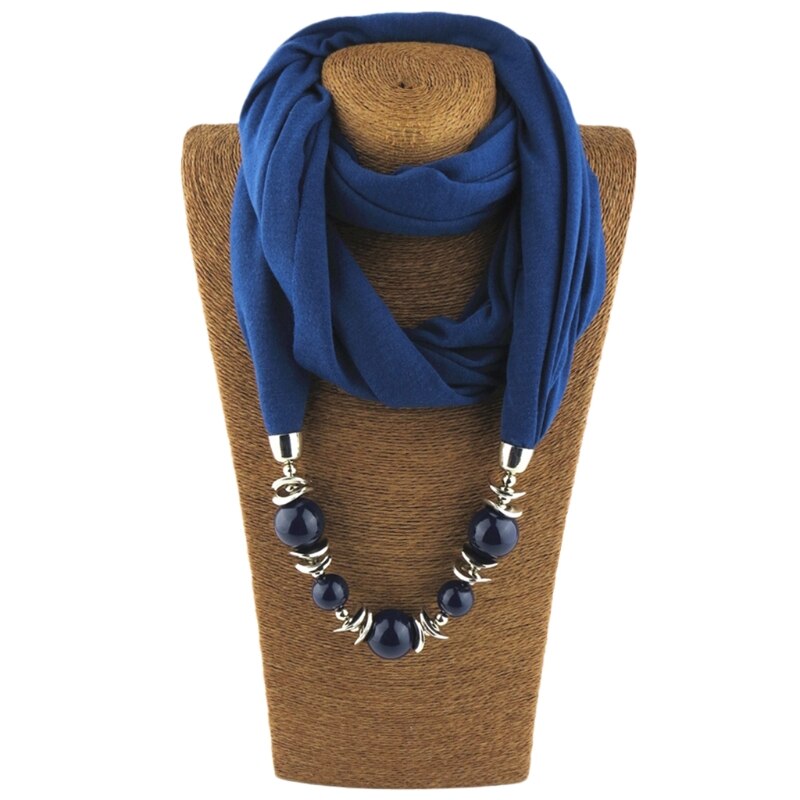 Womens Neckerchief Ring Scarf Necklaces Beads Solid Color Jewelry Shawl: 9