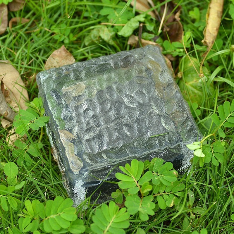Lumière de jardin de pavé de brique de verre (1 unité), 4 Led, lumière solaire imperméable de roches carrées de glace pour la cour carrée extérieure de route de chemin, guerre