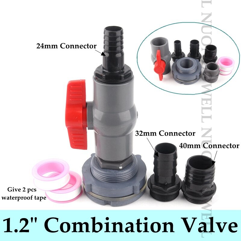 1Set 1/2"1" Combination Valve Aquarium Pagoda Connector Fish Tank Drain Joint Aquarium Hose Drainage Accessories Valve Assembly