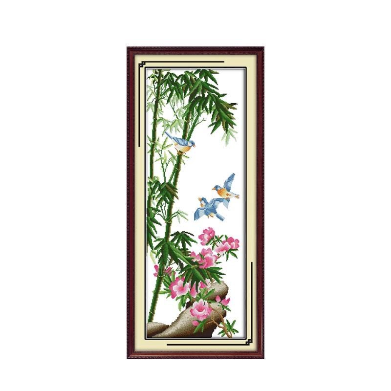 Chrysanthème de bambou rouge prune orchidée bleu | Fleur, broderie chinoise faite à la main, Kit point de croix, peinture décorative bricolage: H105 / 14CT  unprinted