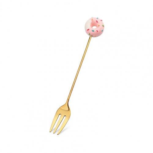 Jaar Leuke Rvs Lepel Kinderen Cartoon Fruit Vork Donut Lepel Thee Cake Fruit Lepel Vork Servies Koffie Gereedschap: Pink Fork