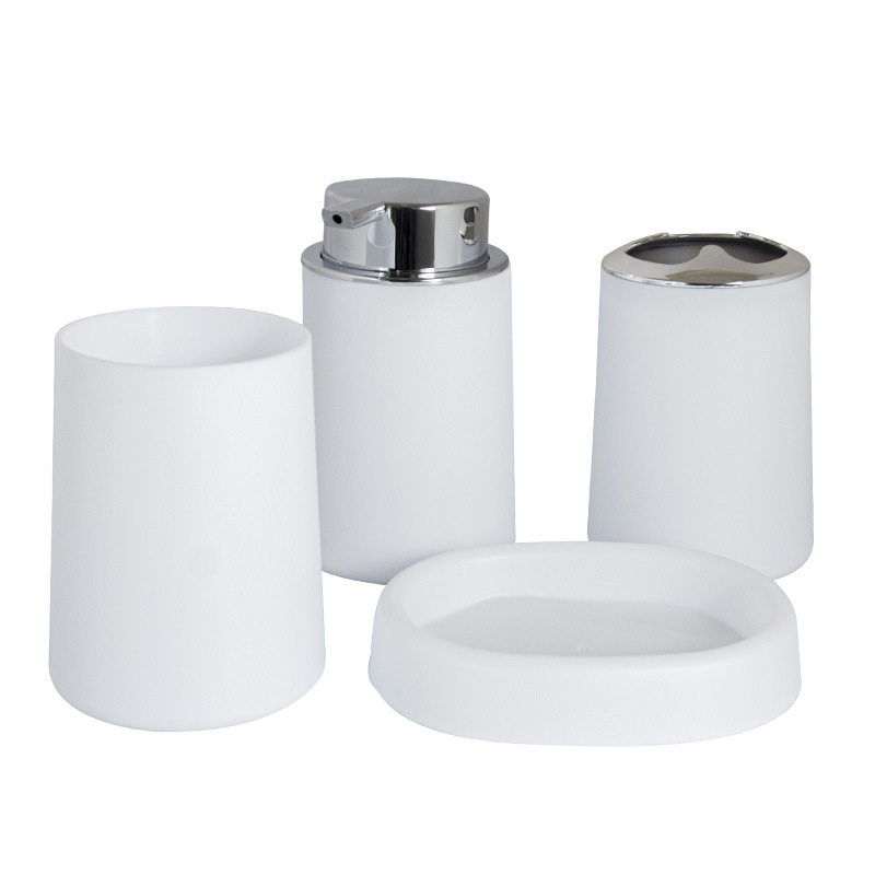 Bamboe Badkamer Accessoires Set Plastic Badkamer Kit Zeep Dispenser, Tandenborstel Beker, Zeepbakje, Toiletborstel Houder, prullenbak: White 4pcs B