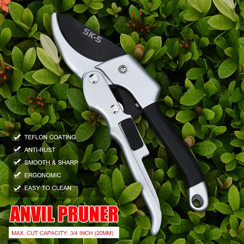 Anvil Pruner Hand Pruning Shears Branch Trimmer Tree Limb Cutter Scecateur Gardening Tool Cut Up to 3/4" for Garden Plants Roses