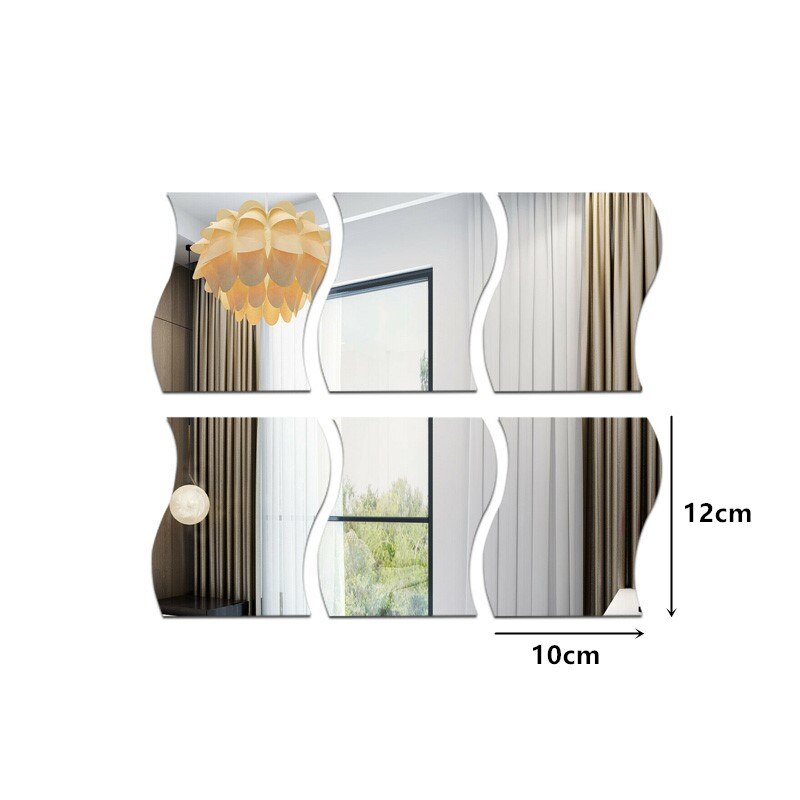 6pcs Wave Shape Mirror Wall Stickers Removable DIY 3D Art Mural Decor mirror bedroom Bath Room Home Decoration: Silver