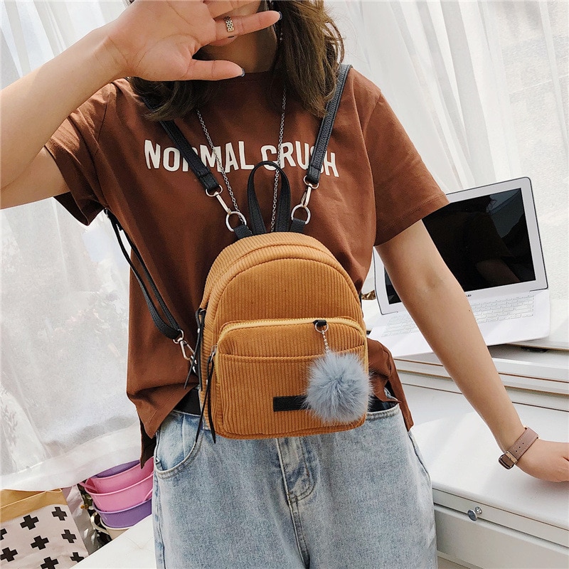 Women Mini Backpack Corduroy Small Crossbody Bag For Teenage Girl Striped Soft Cloth Fabric Shoulder Bag Ladies Kids Phone Purse