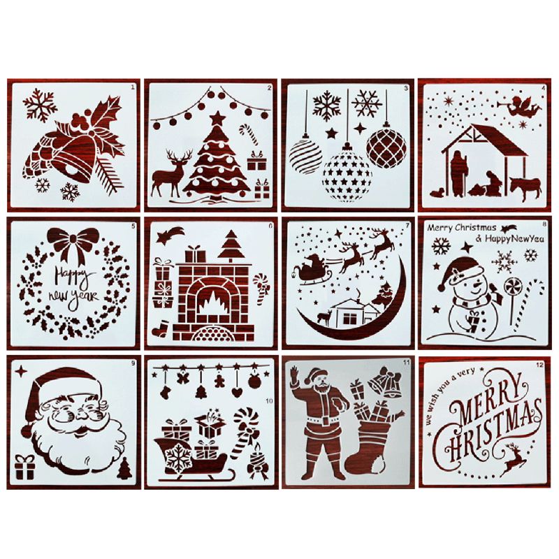 12 Pieces Christmas Stencils Template Reusable Plastic Craft for Art Drawing Pai B95C