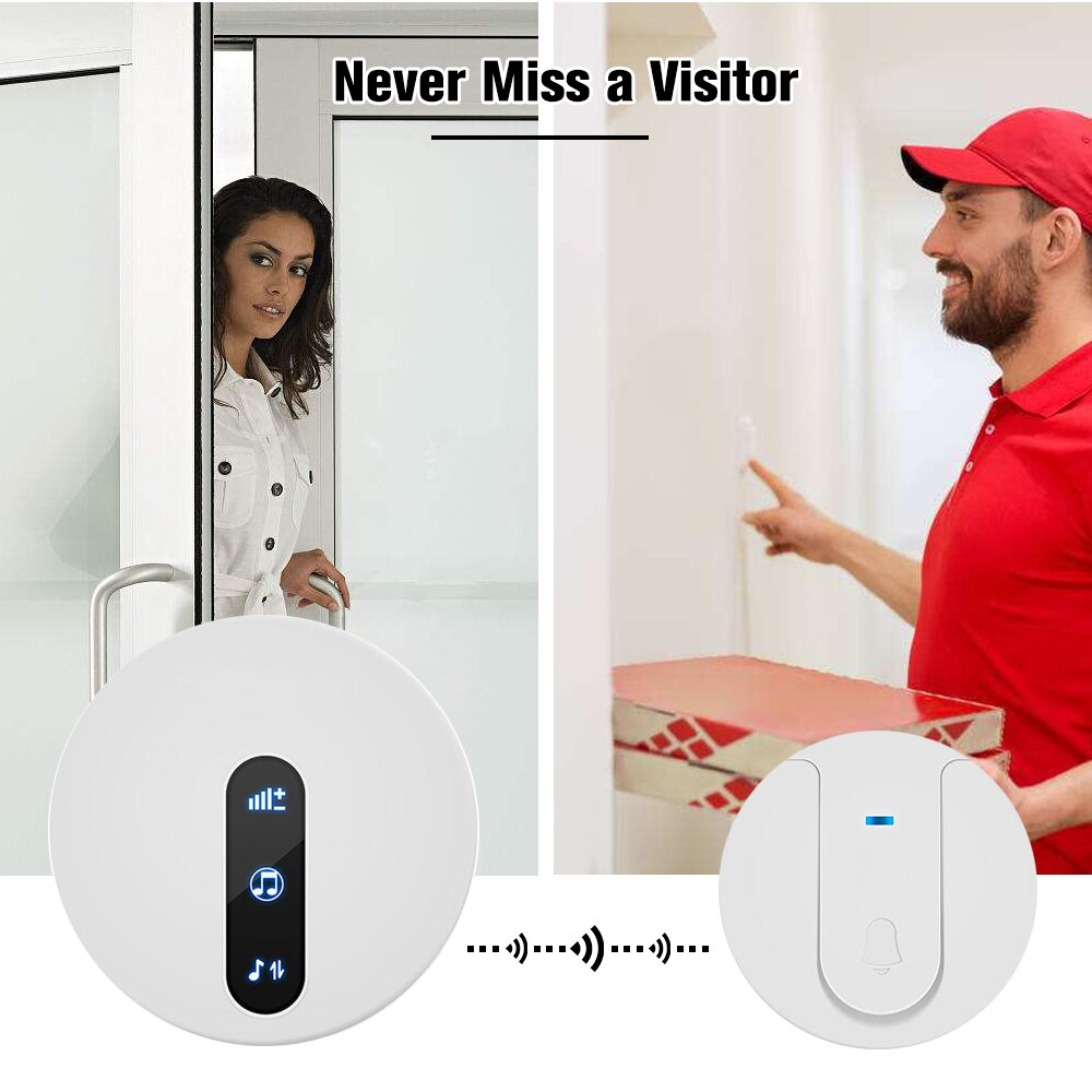 Wireless Self-powered Doorbell Transmitter Receiver Unique 58 Melodies 4 Levels Volume Adjustment Outdoor Waterproof Door Bell