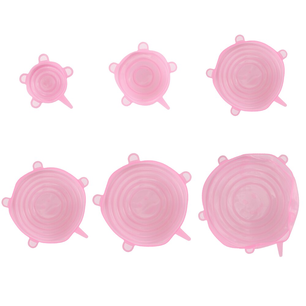 Tapas elásticas de silicona de 6 uds, tapas herméticas reutilizables para envolver alimentos, cubiertas para mantener el bol sellado fresco, cubiertas elásticas para envolver, utensilios de cocina: Rosa