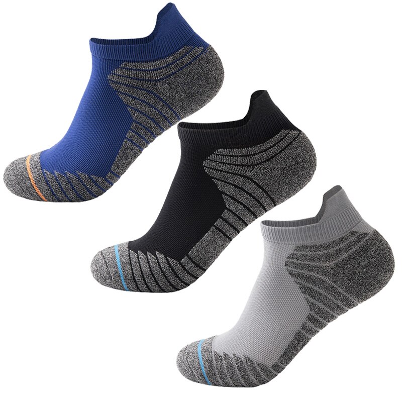 Heren hardloopsokken katoenen compressie fietssokken elite hardloopsokken basketbal fietssokken lage hardloopsokken: Blauw grijs zwart