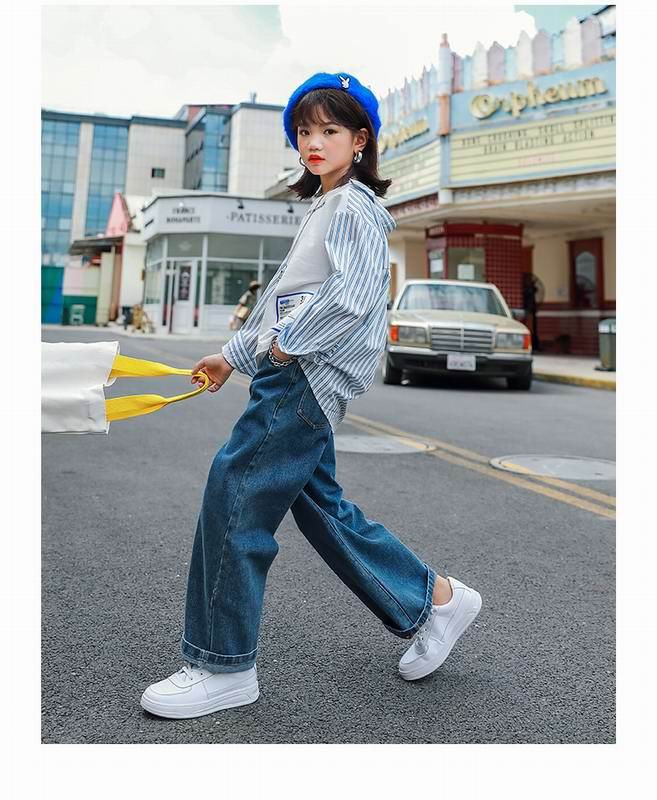 Pantalones vaqueros para chicas adolescentes otoño azul suelto Casual niñas pantalones vaqueros largos pantalones vaqueros niños 5-15 años E22108