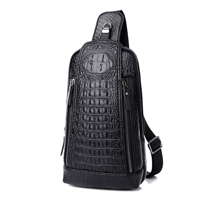 Bolso de pecho con patrón de cocodrilo de cuero para hombre, bandolera con correa ajustable, orificio para auriculares, d88