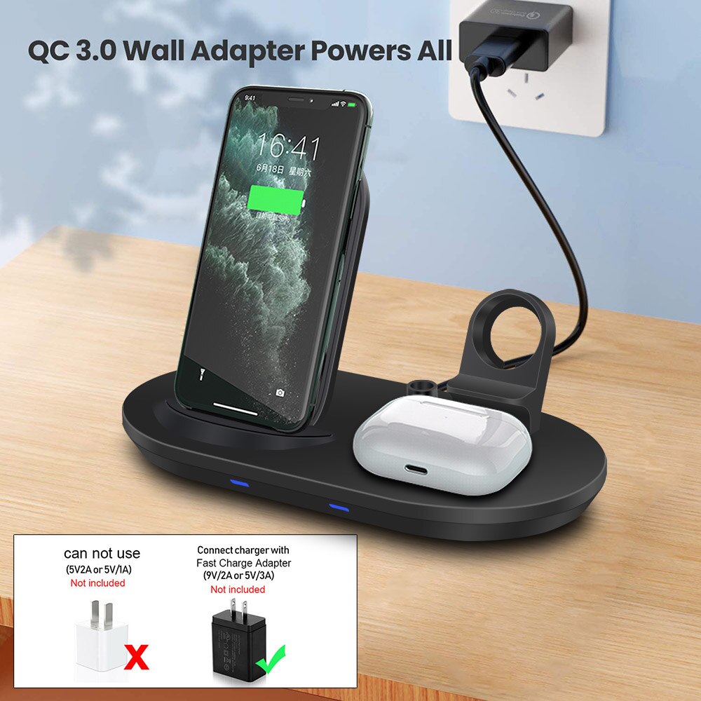 15W 3 in 1 Wireless Charger Dock Station For iPhone 12 11 XS XR X 8 AirPods Pro iWatch Apple Watch 6 SE 5 4 3 Qi Charging Stand