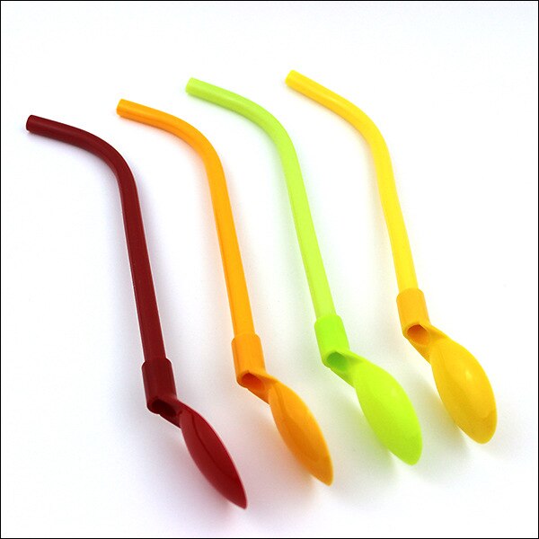 100 stuks gestreepte rietjes met lepel, 0,8 x 21 cm, verschillende papiersoorten