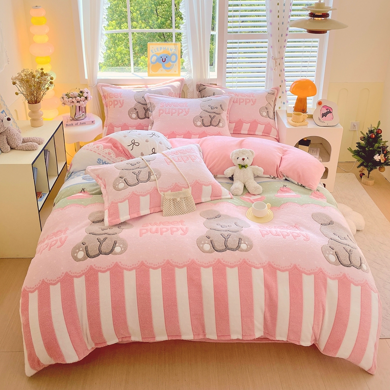 Cute Panda Milk Velvet Duvet Cover Boys Girls Bedroom Decor Cartoon Animal Bedding Autumn and Winter Soft Warm Comforter Cover: PURPLE