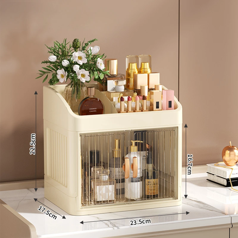 Caja de almacenamiento plegable, cajas organizadoras sencillas para el hogar, organizador de productos para el cuidado de la piel de doble puerta, estante de almacenamiento de papelería multicapa: Gris oscuro