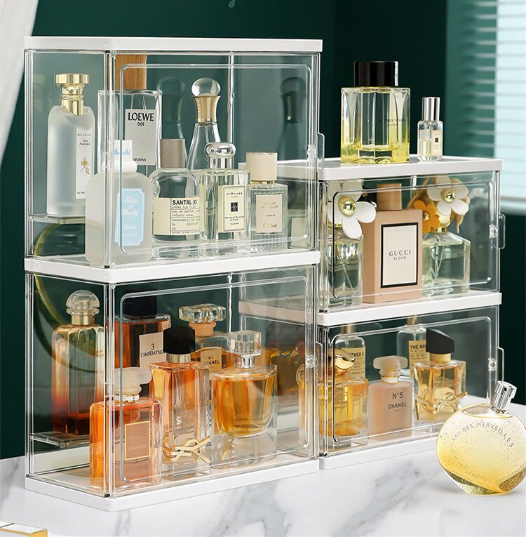 Caja de almacenamiento de perfumes acrílica transparente de gran capacidad, estante de joyería, caja de almacenamiento de maquillaje a prueba de polvo, armario de exhibición de esmalte Aail de juguete