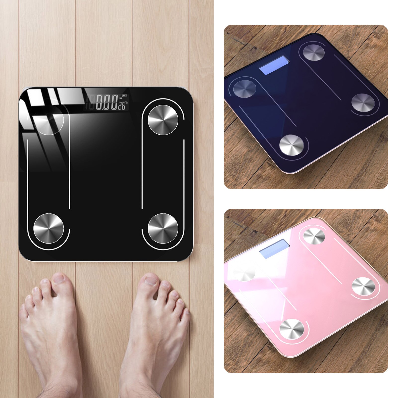 Báscula Digital inalámbrica para peso corporal, balanza de grasa corporal con batería, Bluetooth inteligente