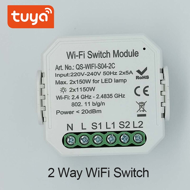 Tuya WiFi Switch Module DIY 1/2 Way Home Breaker Automation Remote Control Smart Lighting Google Home Alexa Voice Control: 2 Way WiFi  Switch