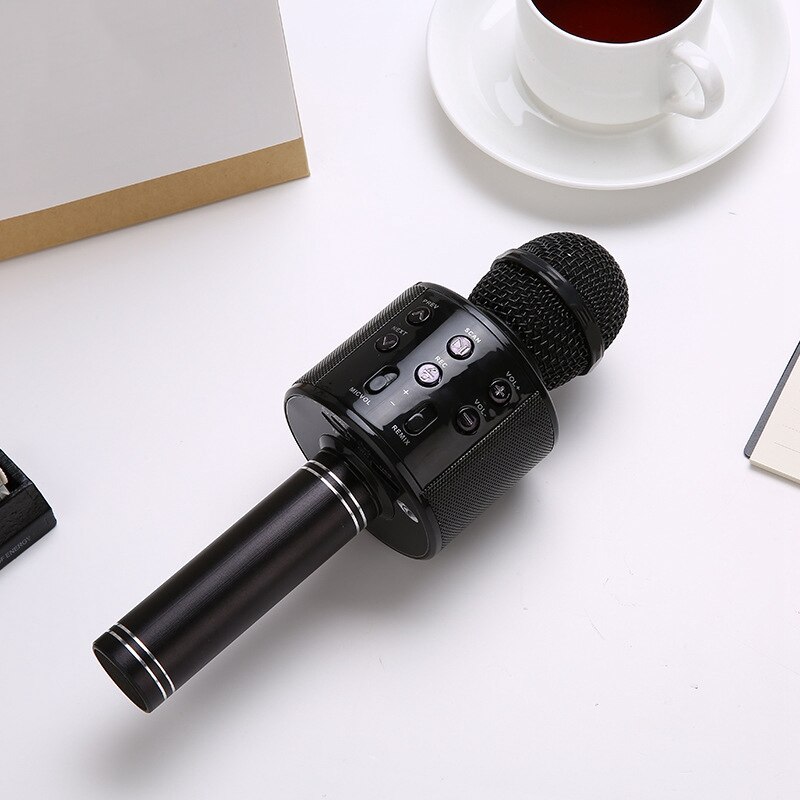 Black Portable Handheld Wireless Bluetooth Karaoke OK Microphone and Bluetooth Speaker MIC Speaker Record Music KTV Microphone