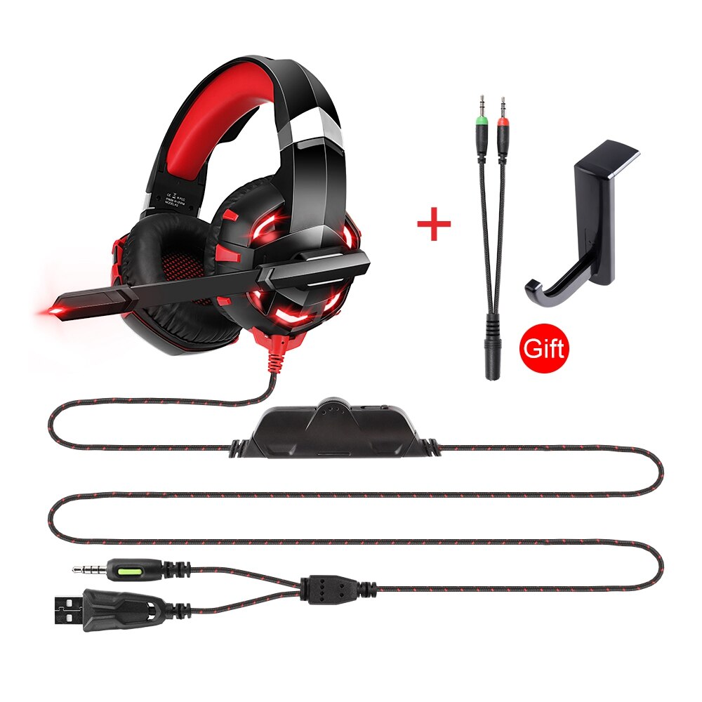 Super Bass Headset Gamer Hoofdtelefoon Computer Pc, over Ear 9D Stereo Telefoon Gaming Headset Met Microfoon Voor PS4 PS5 Xbox: red no box