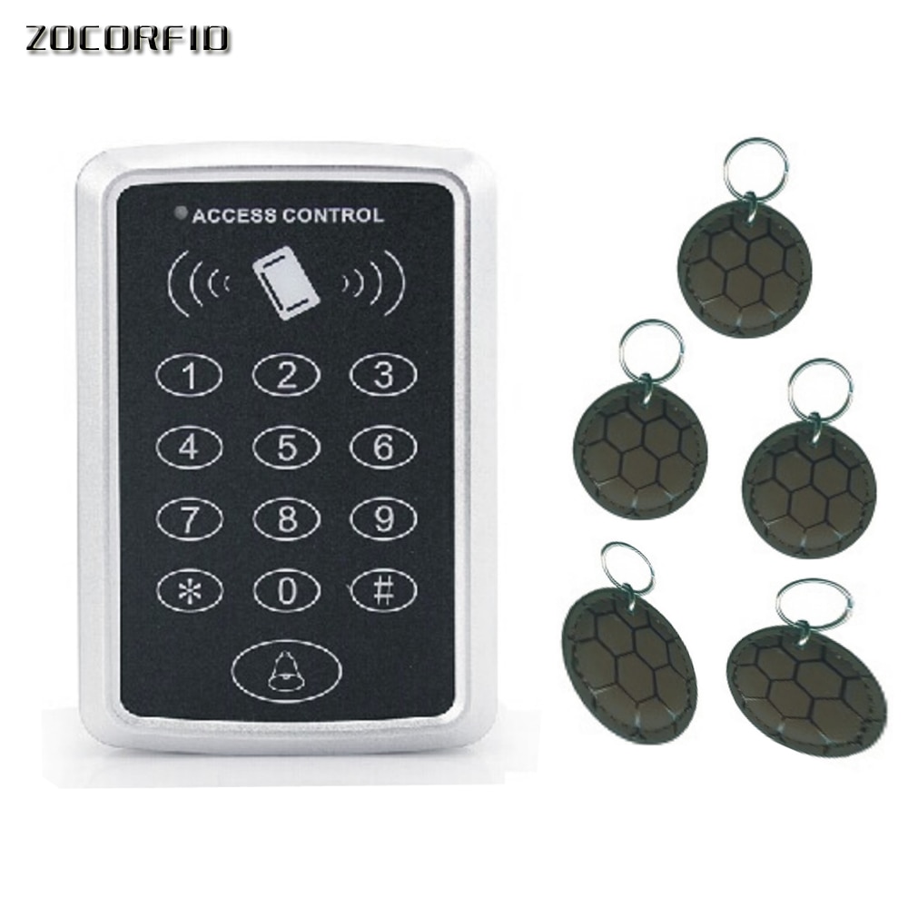 125 KHz Einzelne Tür Nähe Rfid-karte Zugriff Kontrolle Tastenfeld Enthalten 5 fußBall stil RFID Keyfobs