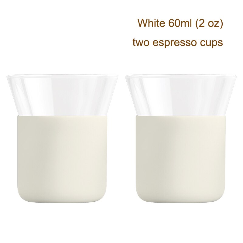 Minimalistisk par kaffekop stor diameter tynd kop krop, to espressokopper glas 60ml/2oz: Hvide to kopper