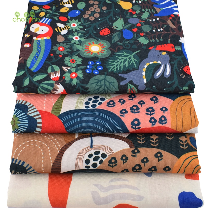 Tegneserie papegøyeserie, trykt bomullslinstoff for gjør-det-selv quilting og sy sofa, duk, gardin, veske, putemateriale