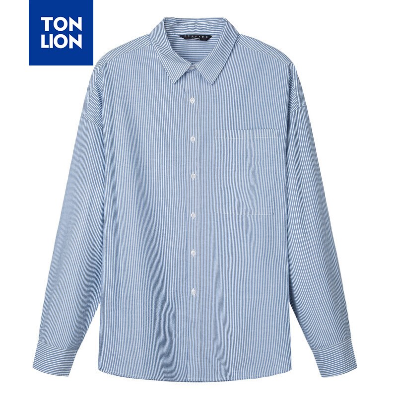TONLION, camisa a rayas de primavera para hombre, camisas de manga larga de Color claro para hombre, blusa de vestir de estilo japonés Simple a rayas para hombre, novedad de