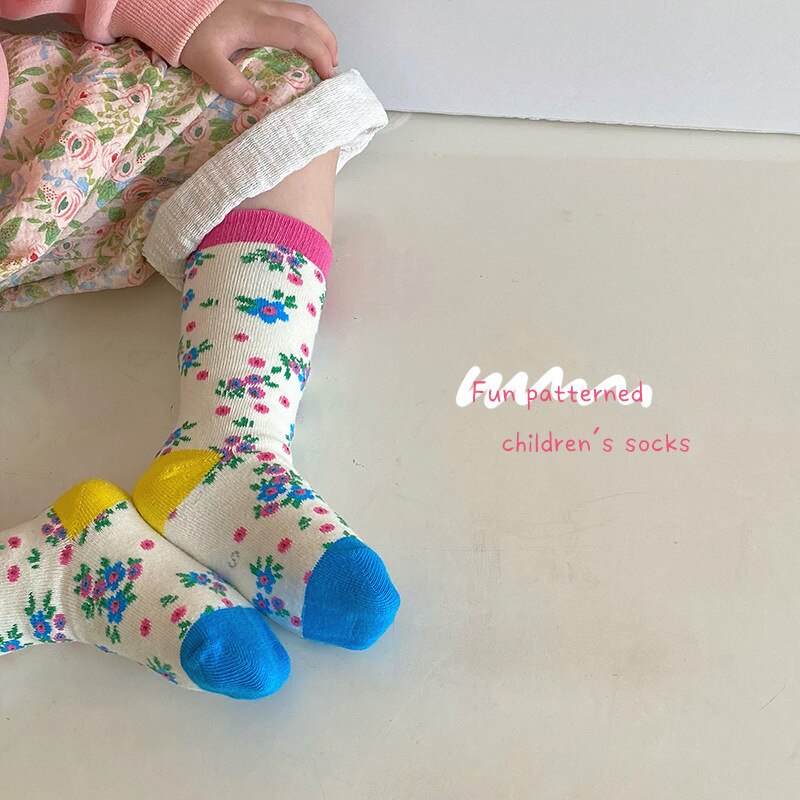 4 paia di calzini per bambini primavera coreana Cartoon fiori stampa neonate calzini sportivi in cotone per bambini di 1-8 anni