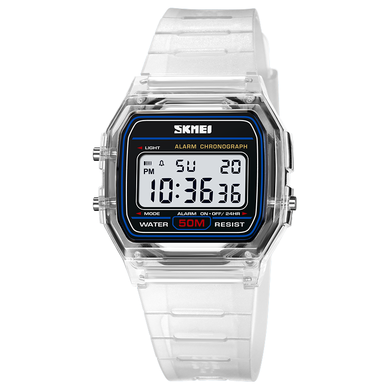SKMEI, vigor juvenil, reloj de pulsera transparente con correa de TPU para mujer, cronómetro con pantalla de luz trasera, relojes digitales para mujer, reloj para mujer: Marrón