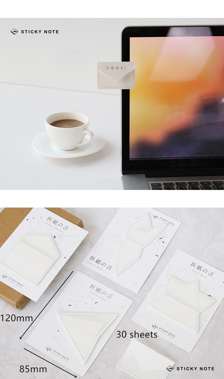 40 stks/partij Papier vouwen sticky note Japanse Origami envelop crane memo pad Decoratieve sticker Kantoor schoolbenodigdheden FM747