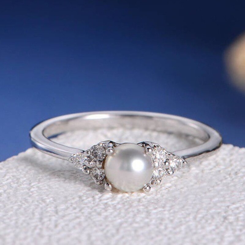 Simple 925 Sterling Silver White Rose Gold Peal Clear Cubic Zirconia Crystal Jewelry For Women Female Finger Rings