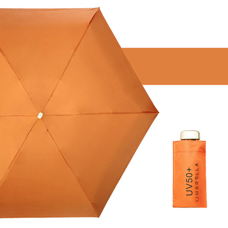 Paraguas portátil de bolsillo para mujer, sombrilla pequeña con protección solar, Anti UV, cinco pliegues, para viajes: Orange