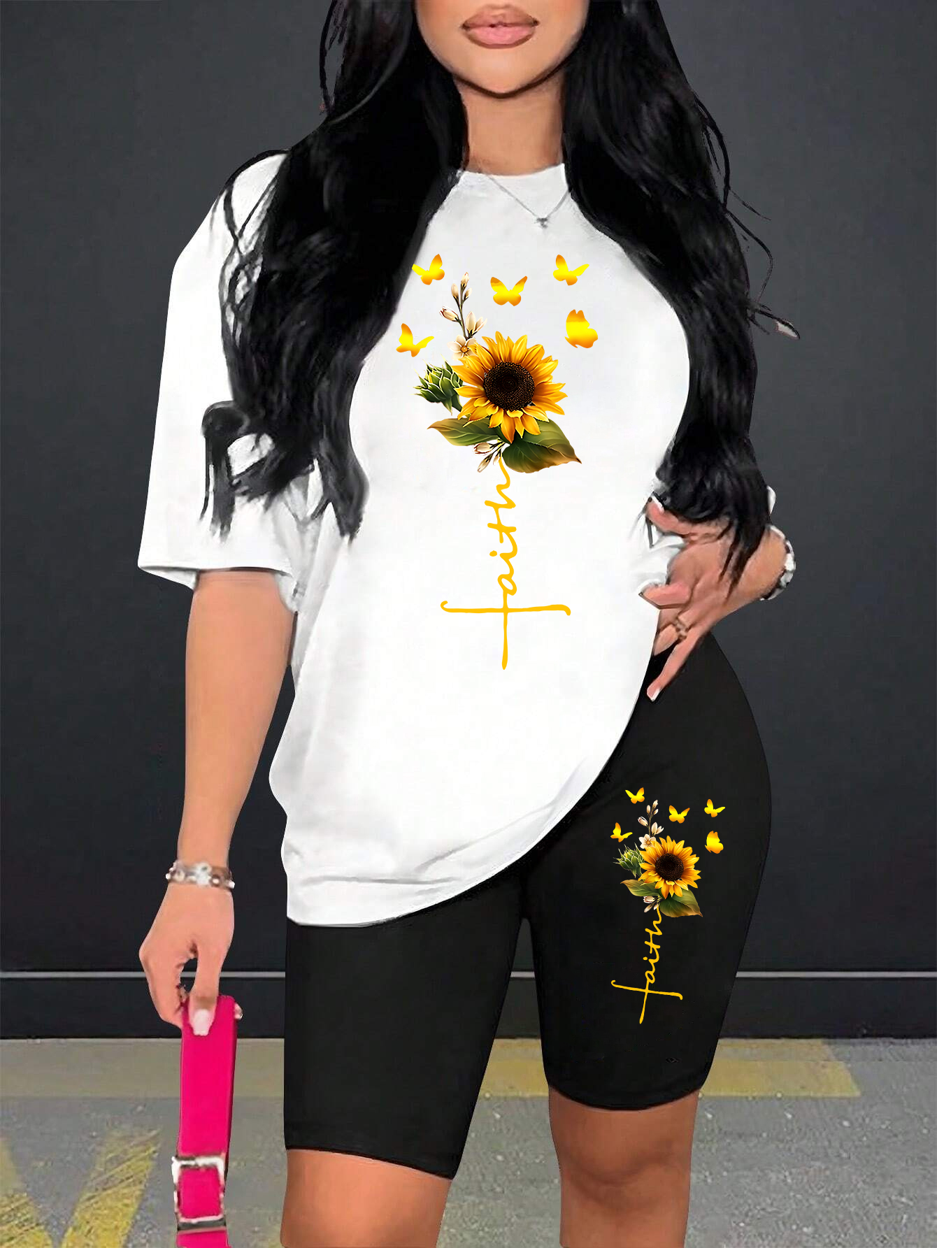 Sonnenblumen Schmetterling SchöNe Druck Frauen T Hemden Zwei Stück einstellen Kurze setzt Atmungsaktivem Hemd kurze Hose Neue: M / Blau