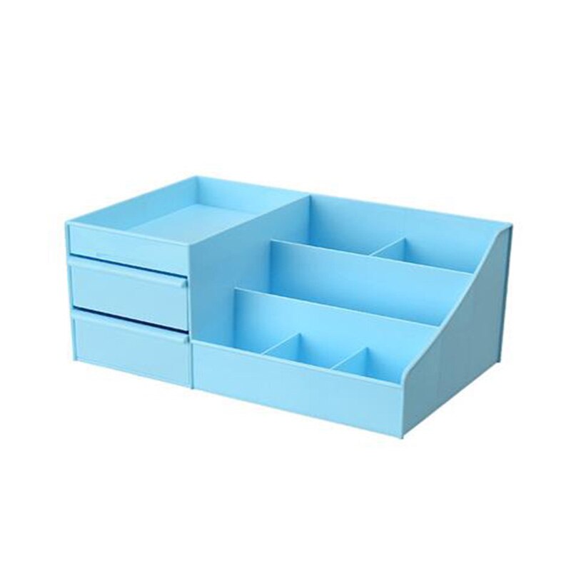 Flerlags Plast Kosmetikk Oppbevaringsboks Skuffe Makeup Organizer Desktop Diverse: Blå