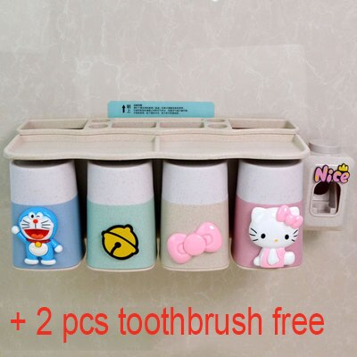 Boxi Automatic Toothpaste Squeezer Toothbrush Cup Dispenser Dust-Proof Toothbrush Holder Cartoon Cup Bathroom Accessories: 0306
